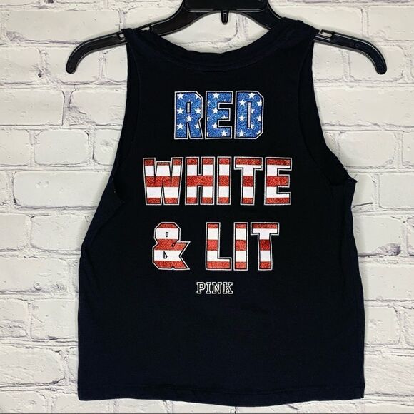 Pink VICTORIA’S SECRET Red, White and Lit glitter mesh crop tank top - Picture 8 of 12